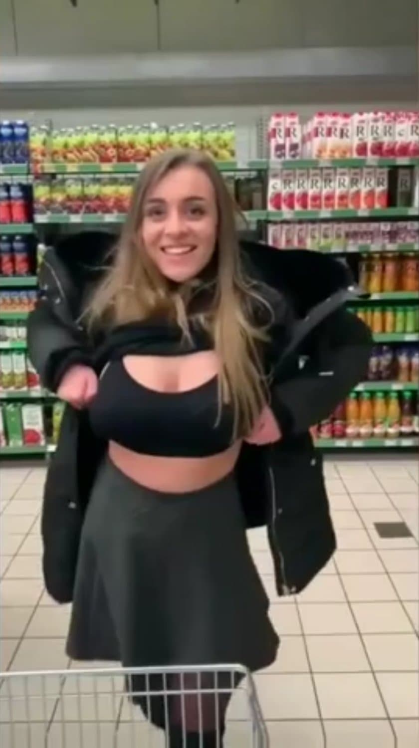 Big tits public flashing