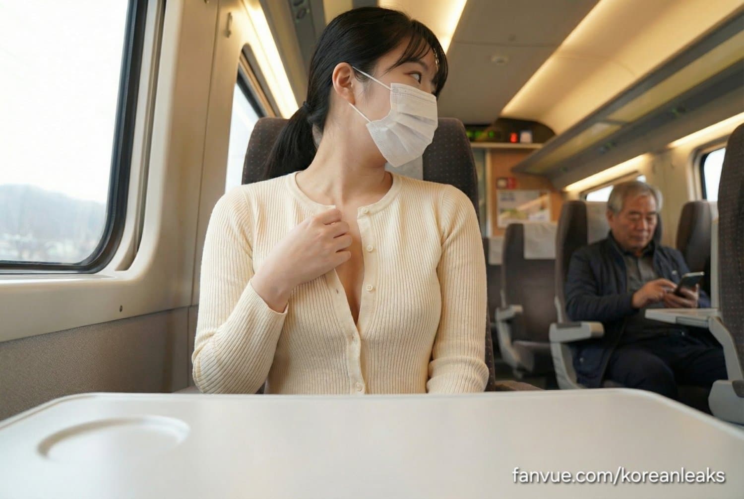 Pretty cute Asian ABG exhibitionist girl slut caught flashing her boobs public in korean train
